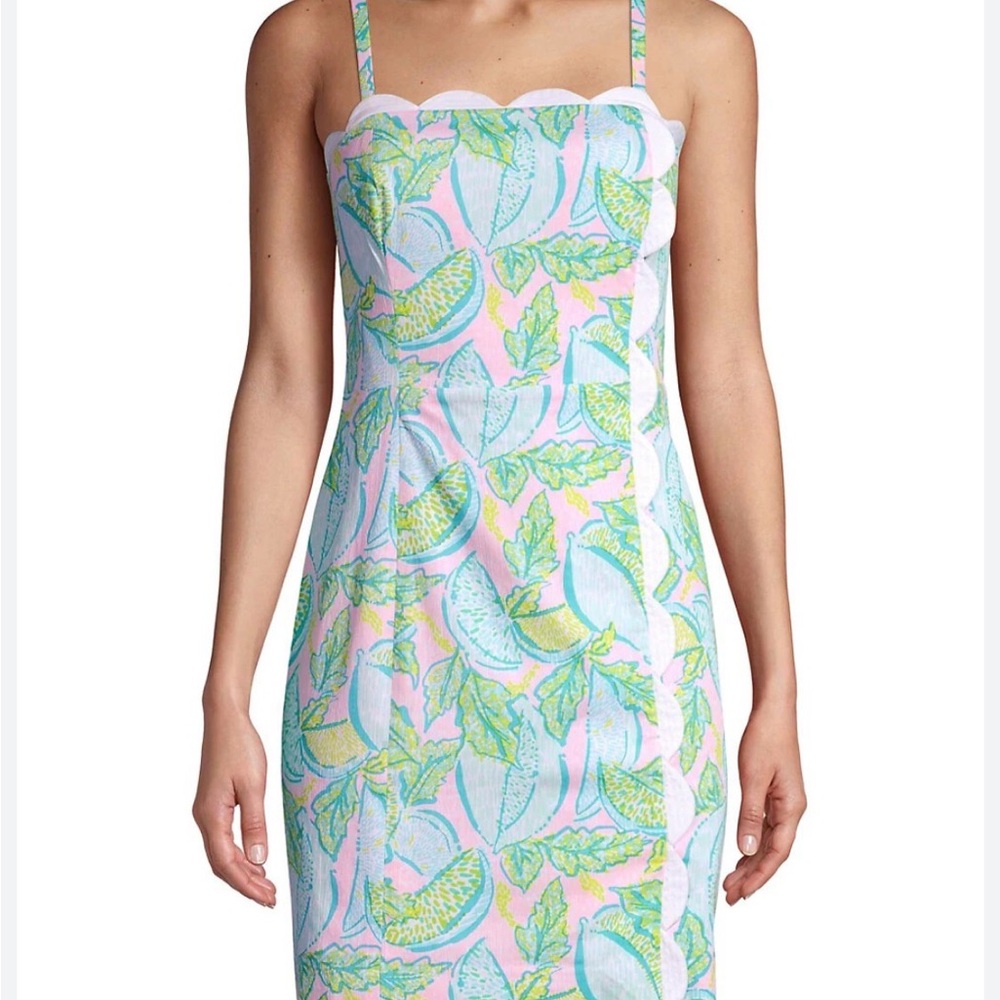 Lilly Pulitzer mercede streach  White Dress with Pink Logo Tag